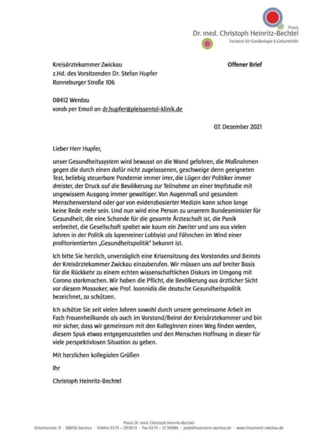 Gastbeitrag: Offener Brief an die Kreisärztekammer Zwickau